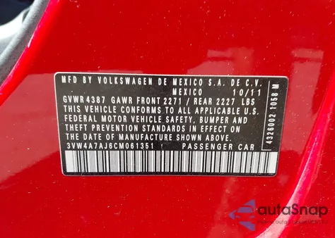 2012 Volkswagen Jetta Gli z USA, uszkodzony, nr VIN 3VW4A7AJ6CM061351